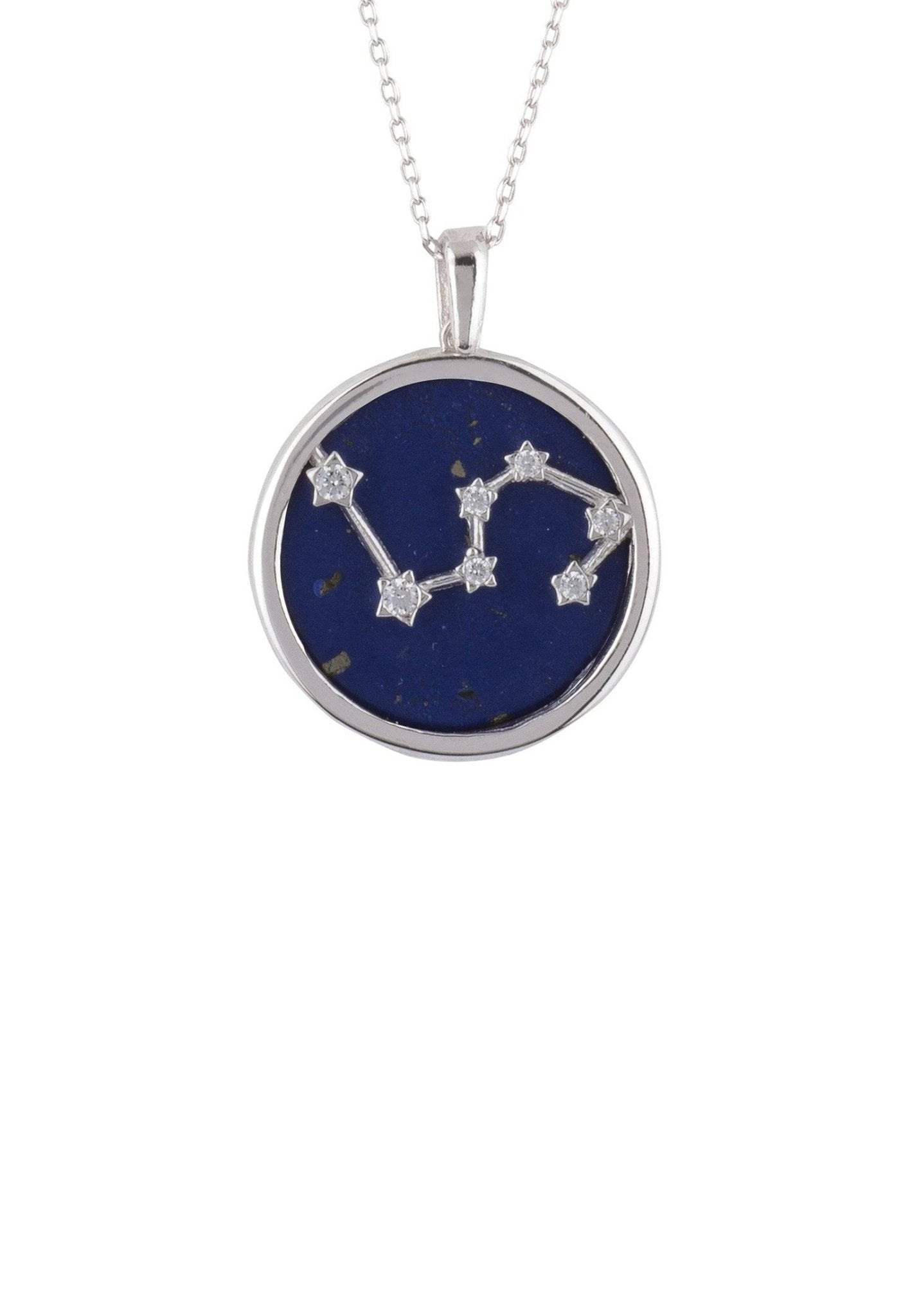 Zodiac Lapis Lazuli Gemstone Star Constellation Pendant Necklace Silver Leo