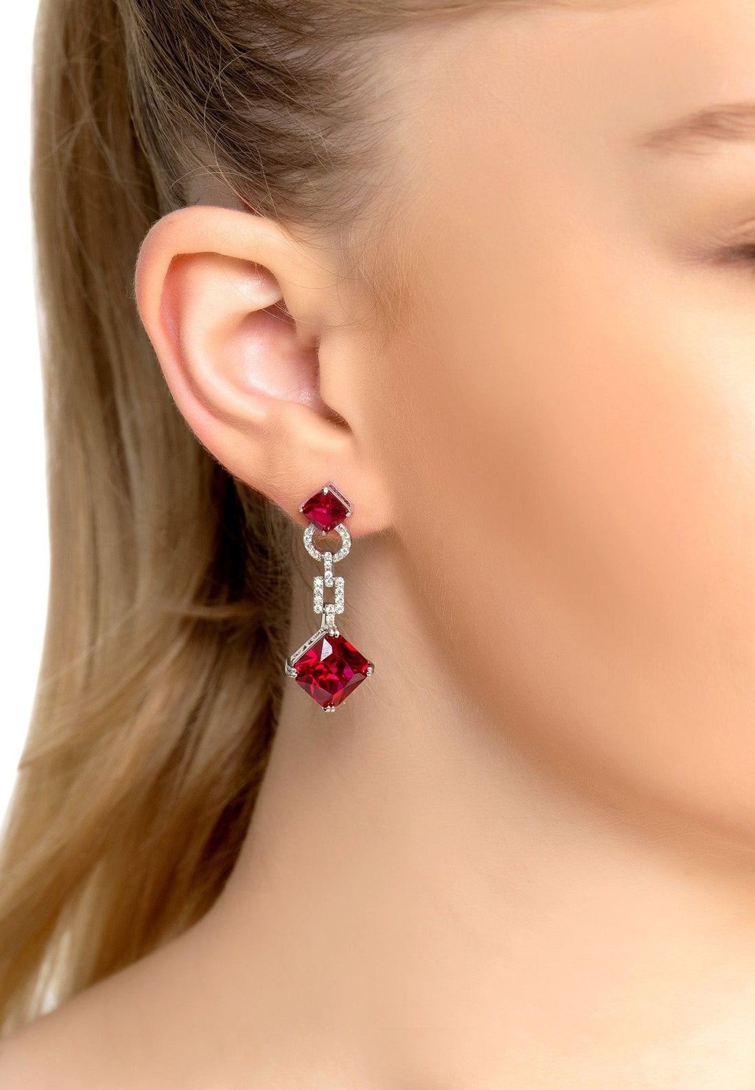 Noor Ruby Drop Earrings Silver