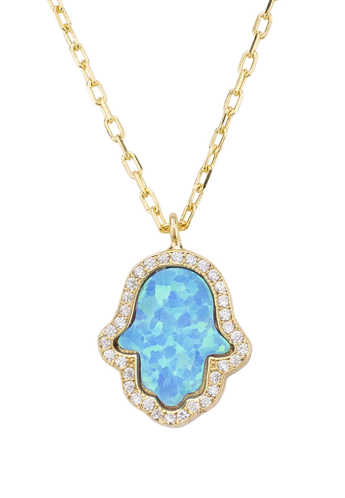 Hamsa Opalite Turquoise Blue Necklace Gold