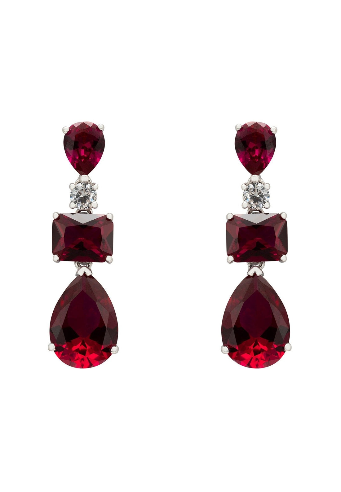 Valentina Drop Earrings Silver Ruby