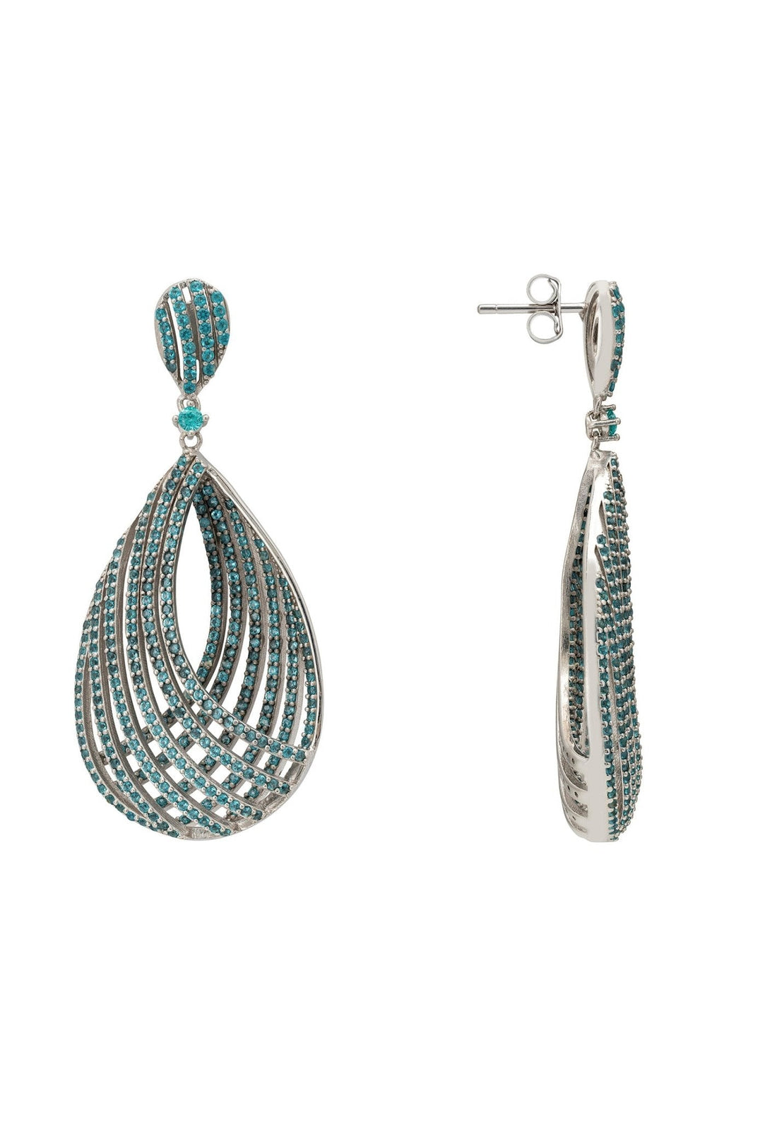 Vortex Teardrop Earrings Aqua Silver