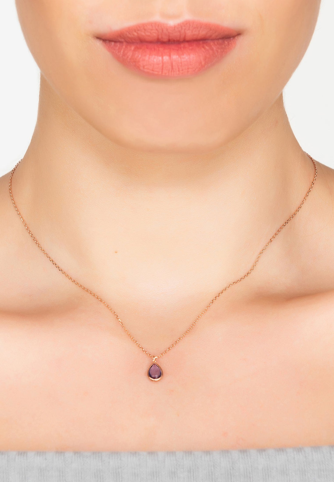 Pisa Mini Teardrop Necklace Rosegold Amethyst