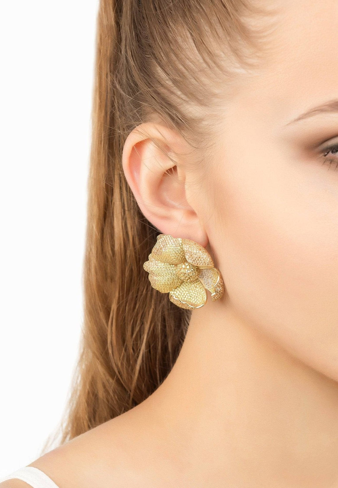 Poppy Flower Lemon Earrings Gold