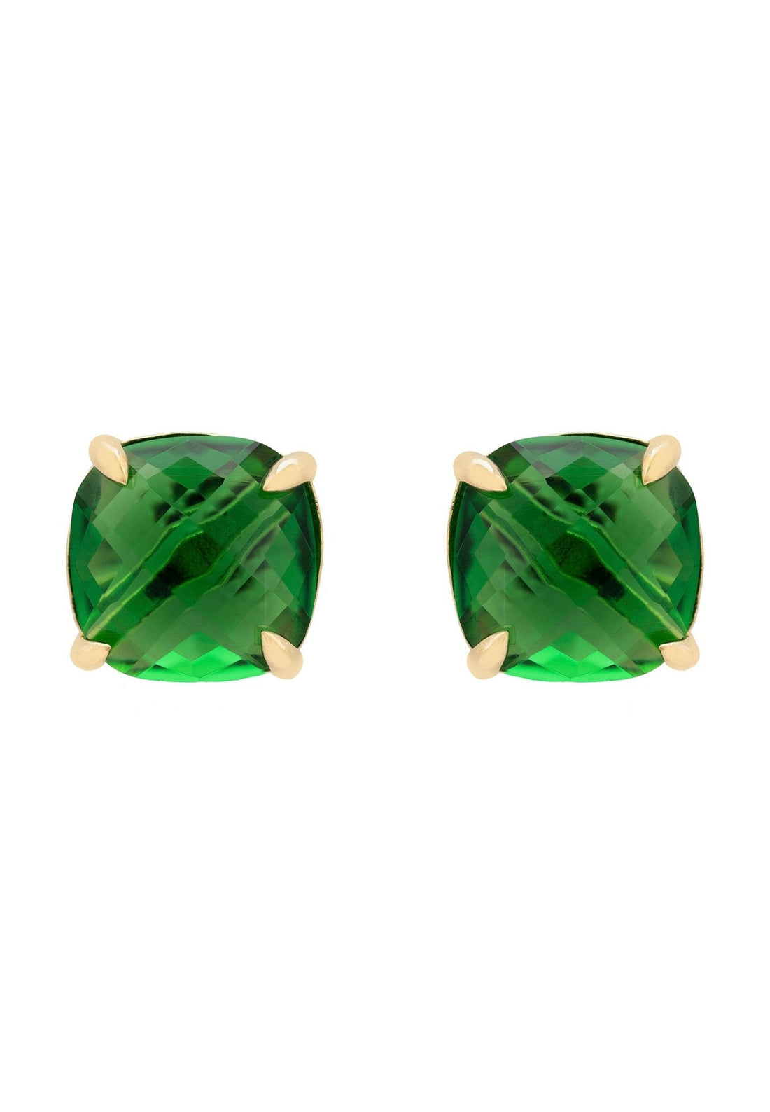 Empress Gemstone Stud Earrings Gold Emerald