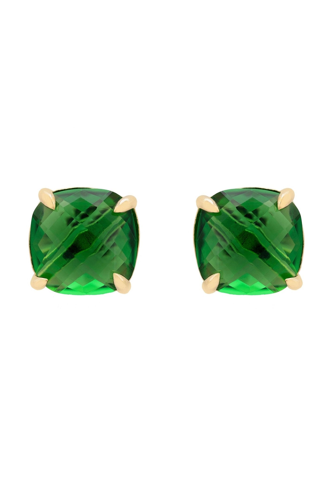 Empress Gemstone Stud Earrings Gold Emerald