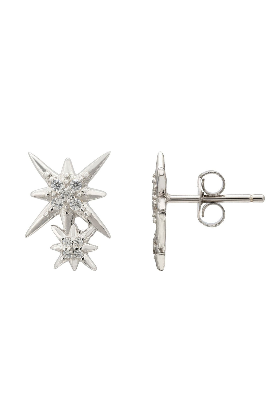 Double Star Stud Earrings Silver