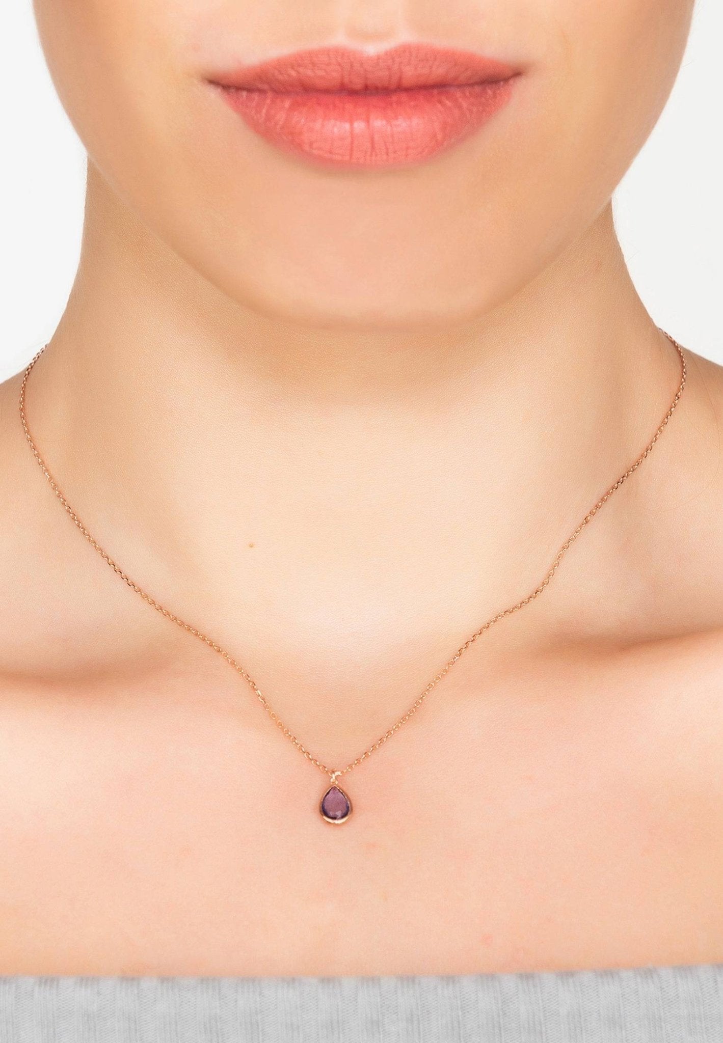 Pisa Mini Teardrop Necklace Rosegold Amethyst