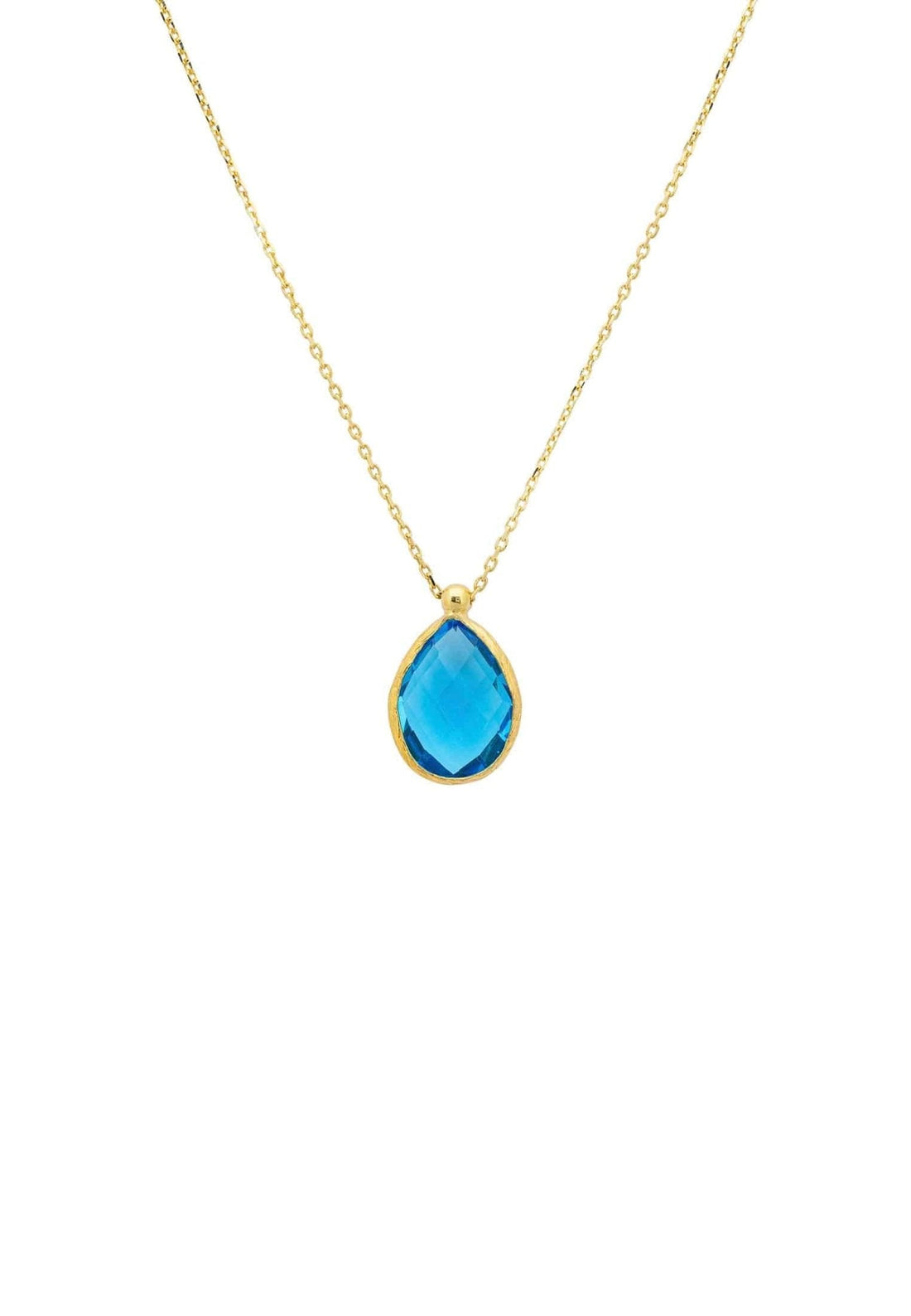 Petite Drop Necklace Gold Blue Topaz Hydro