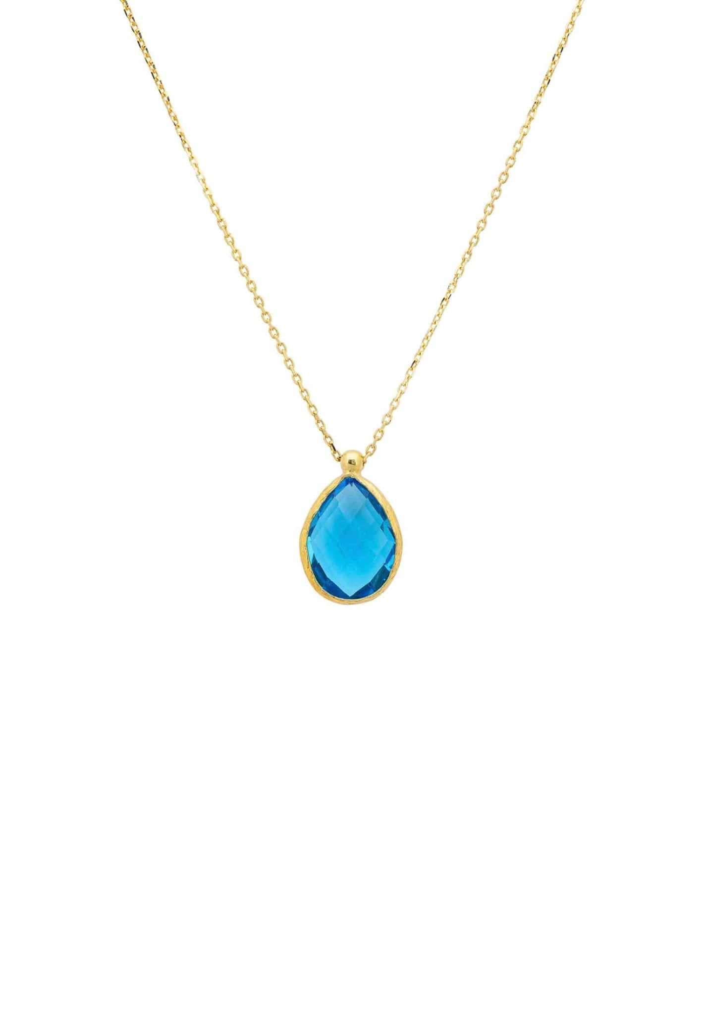 Petite Drop Necklace Gold Blue Topaz Hydro