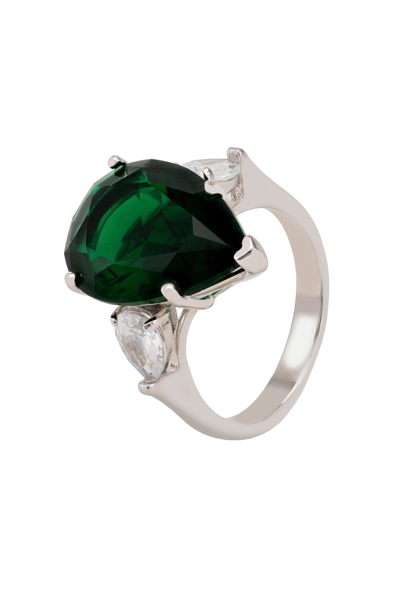 Rania Teardrop Gemstone Ring Silver Emerald