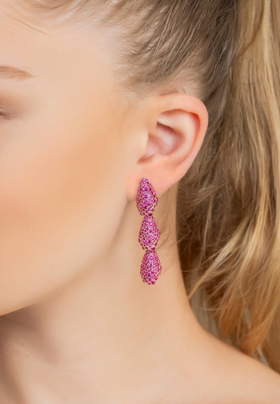 Arabelle Ruby Pink Earrings Rosegold