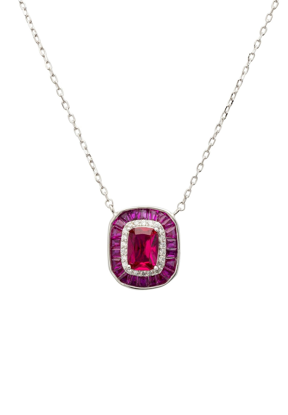 Great Gatsby Pendant Necklace Ruby Silver