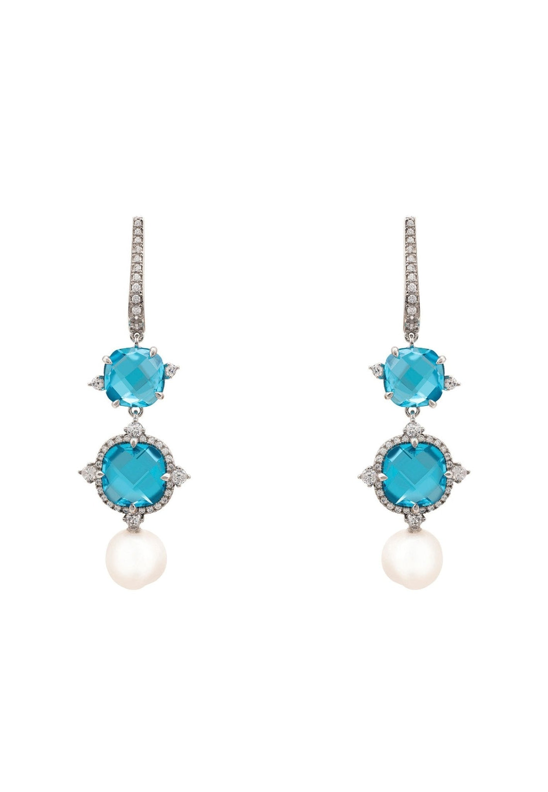 Marguerite Pearl & Blue Topaz Earrings Silver