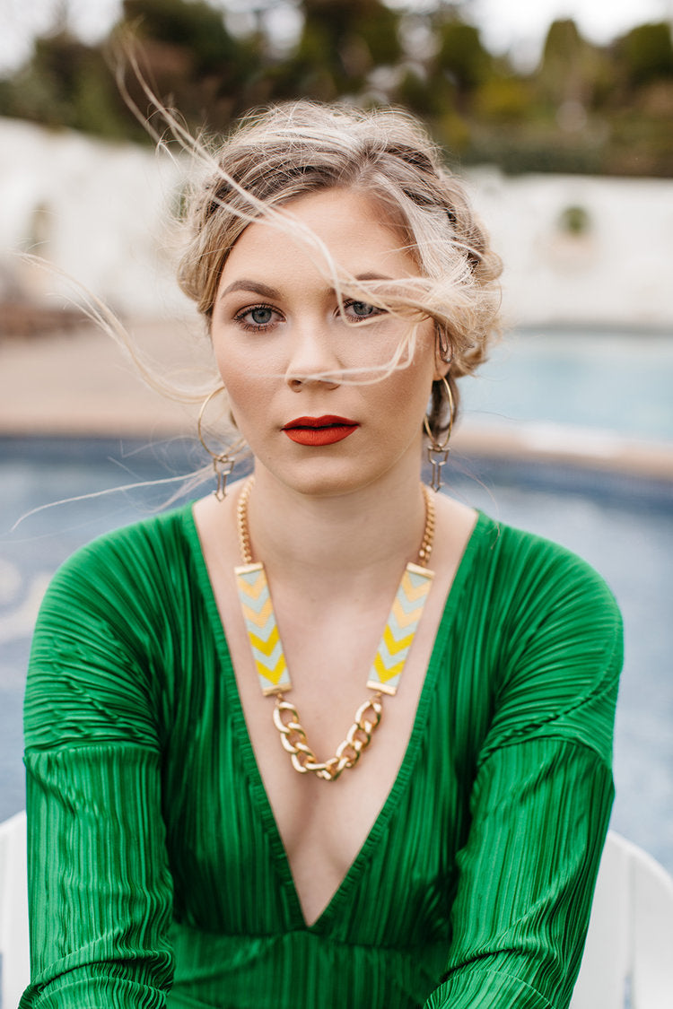 Chevron Priestess II Lime Beaded Necklace - Yellow and Lime