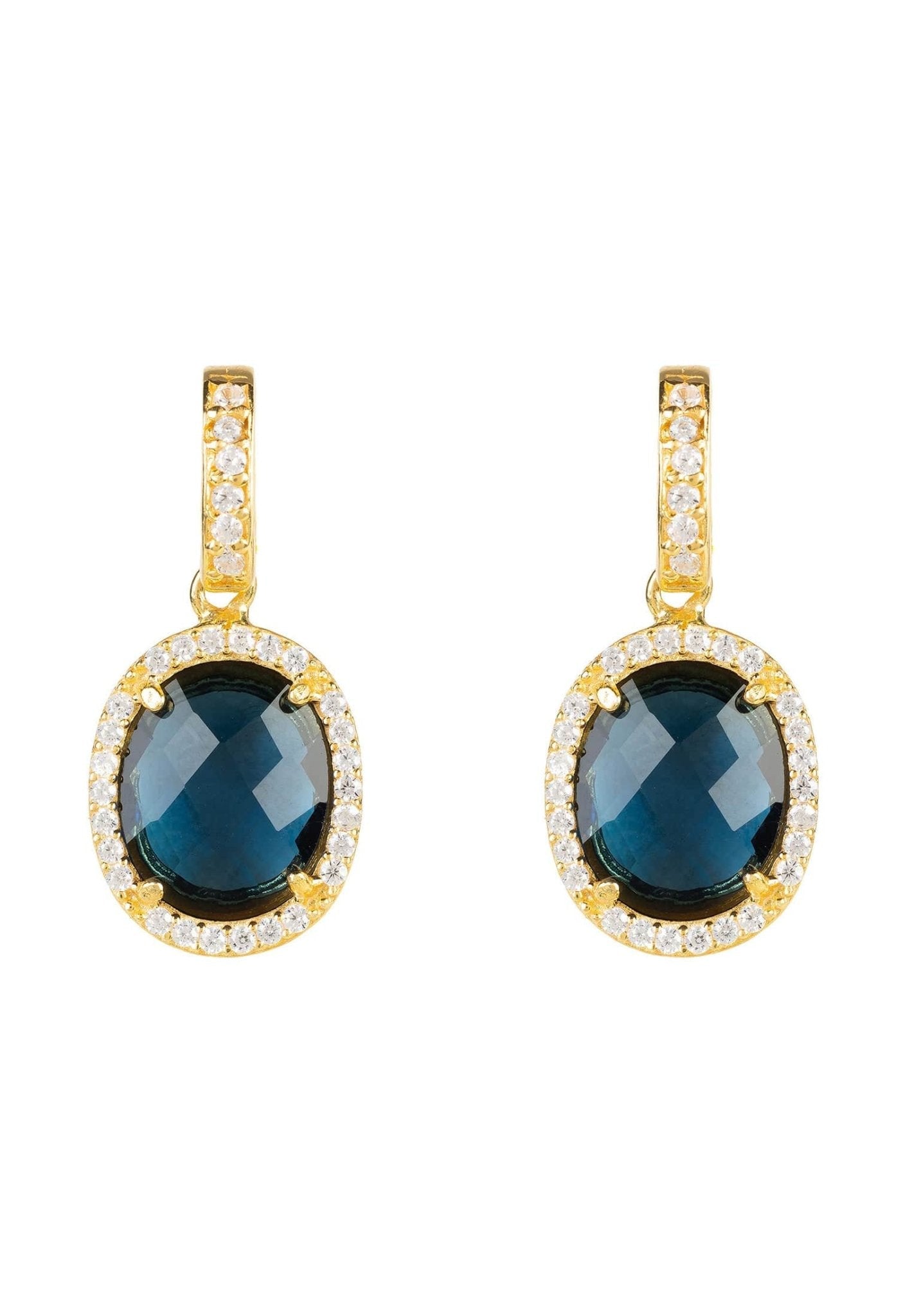 Beatrice Oval Gemstone Drop Earrings Gold Sapphire Hydro