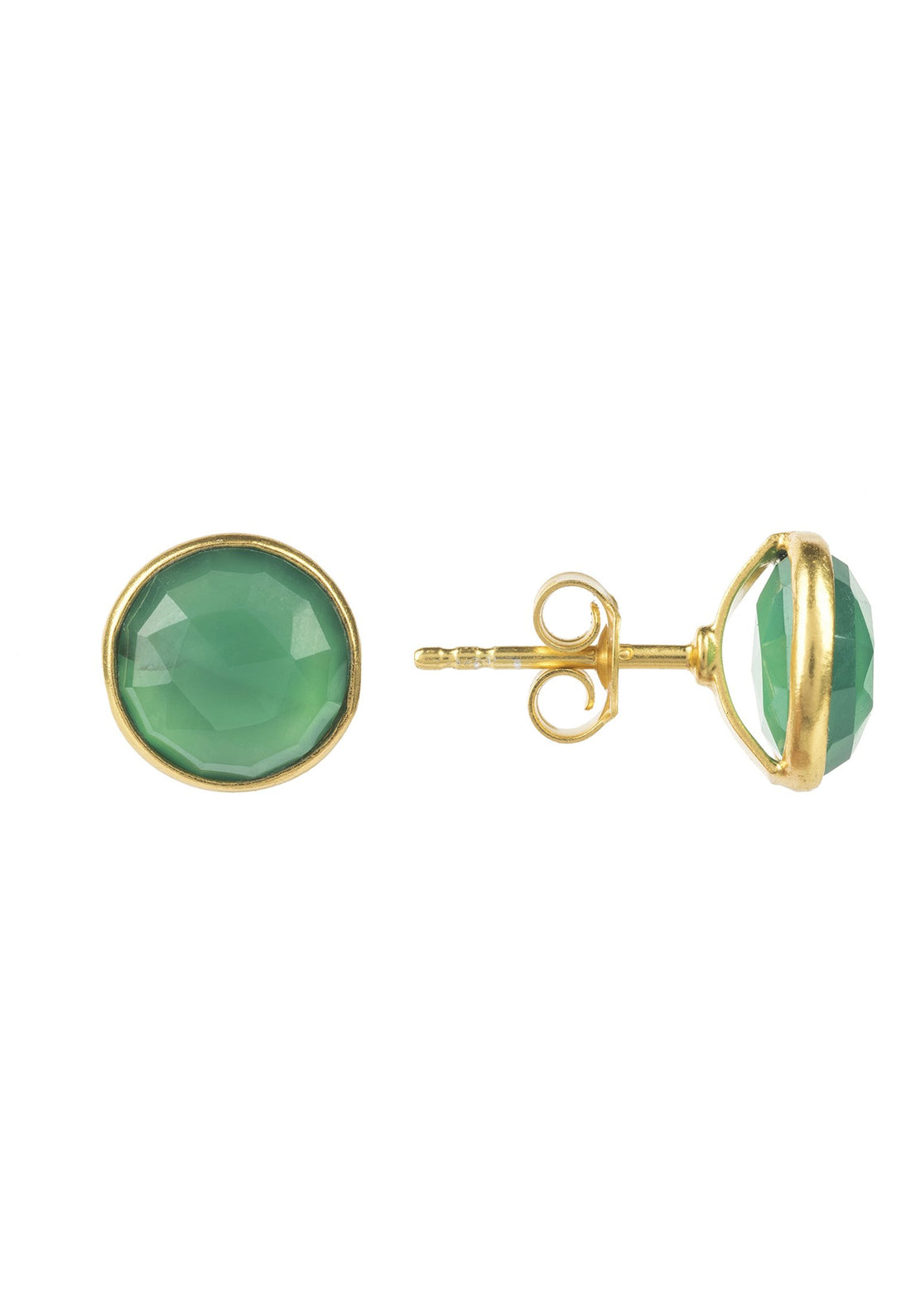 Medium Circle Gemstone Earrings Gold Green Onyx