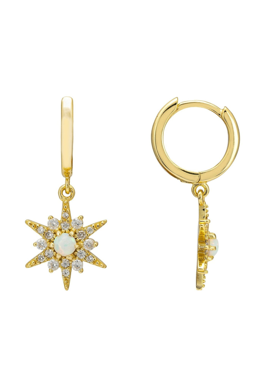 Opal Starburst Hoop Earrings Gold