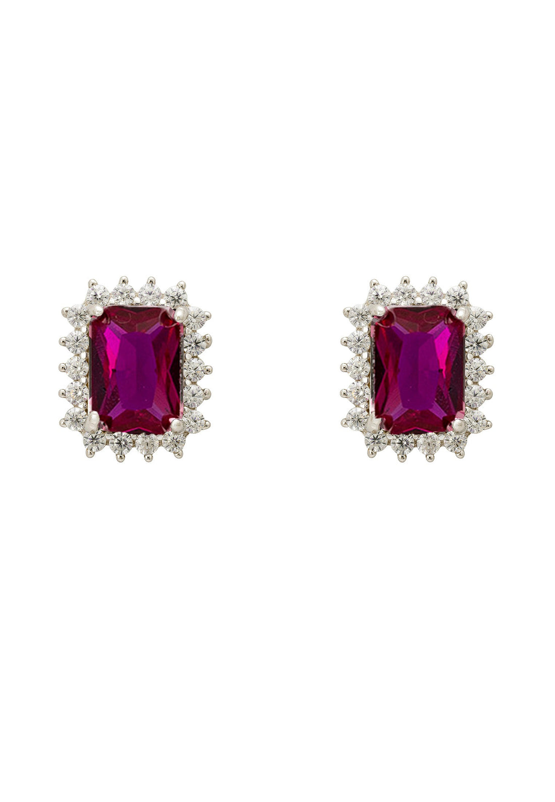 Elena Gemstone Stud Earrings Ruby Silver