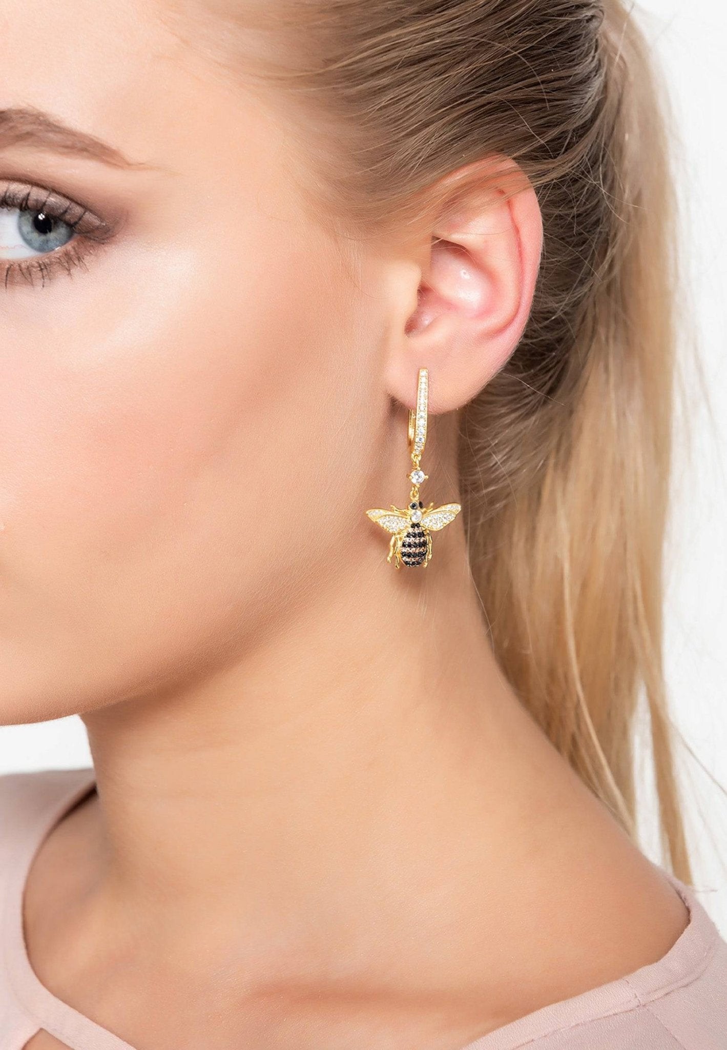 Honey Bee Drop Earrings Gold