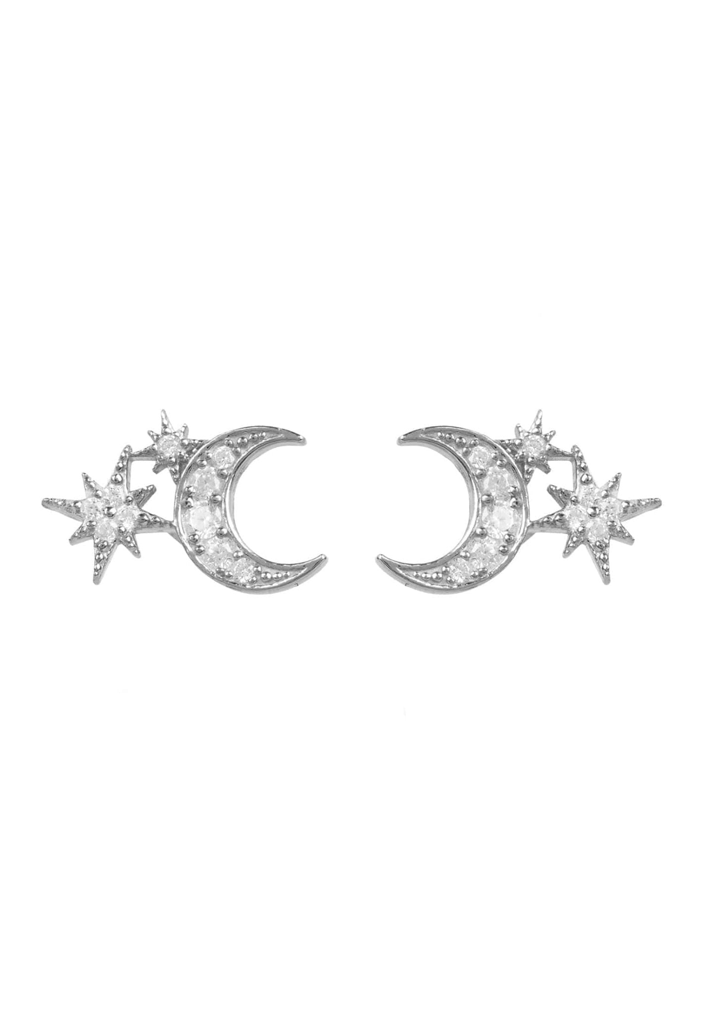 Moon and Starburst Mini Earrings Silver