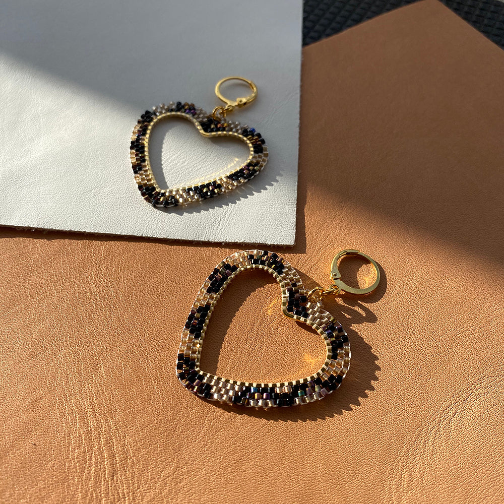 Leopard Heart Hoop Earrings