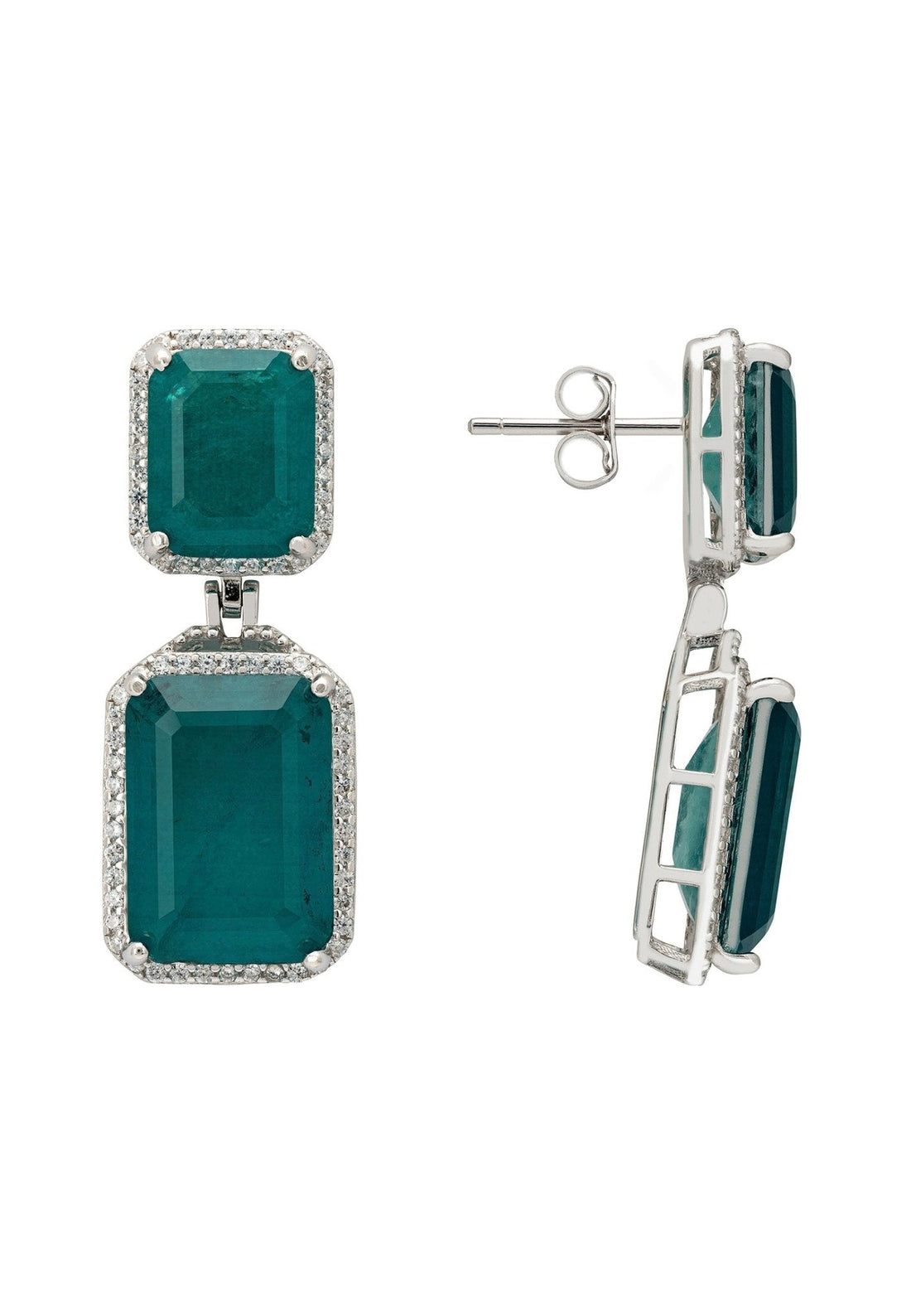 Serenade Rectangle Emerald Drop Earrings Silver