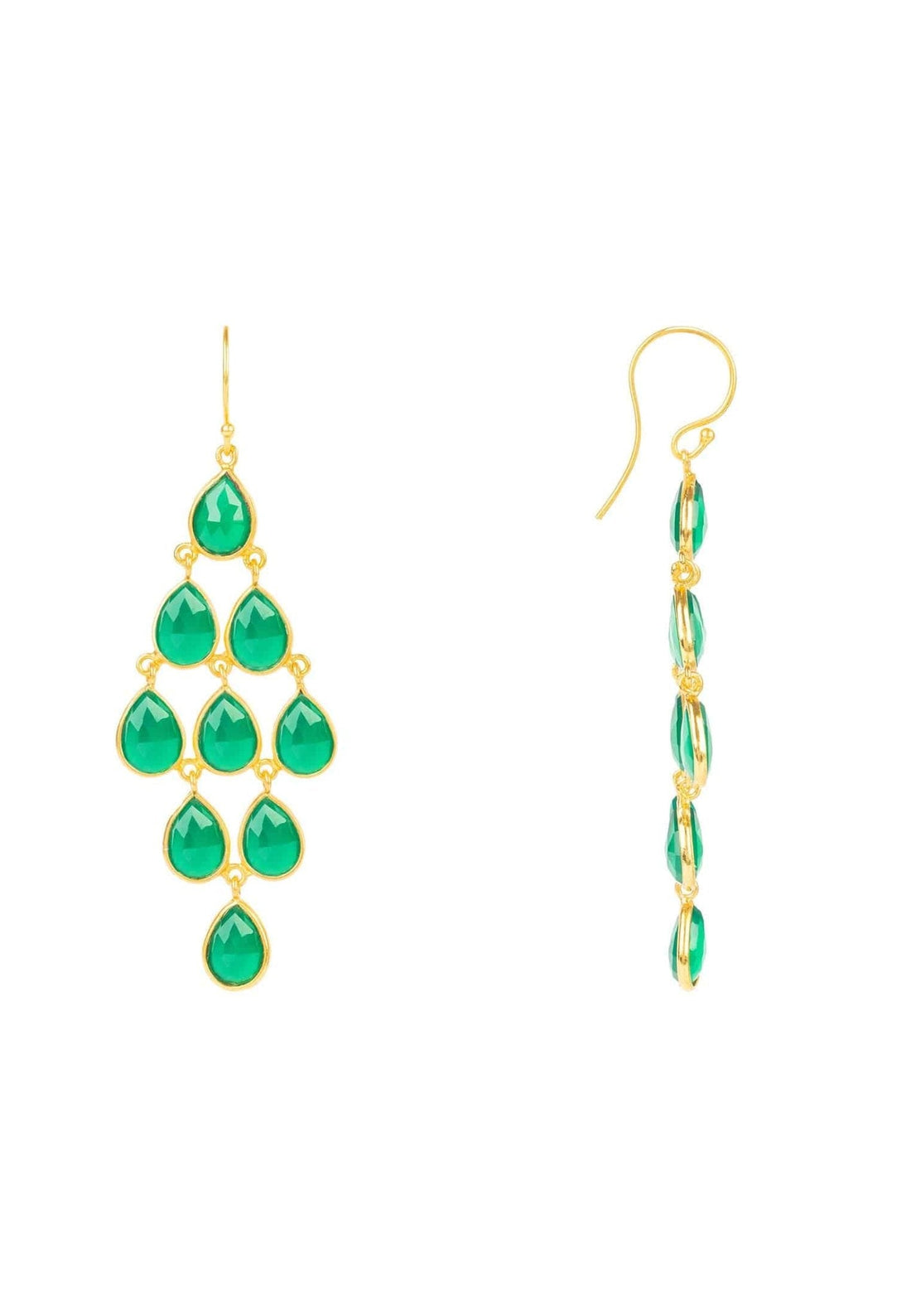 Erviola Gemstone Cascade Earrings Gold Green Onyx