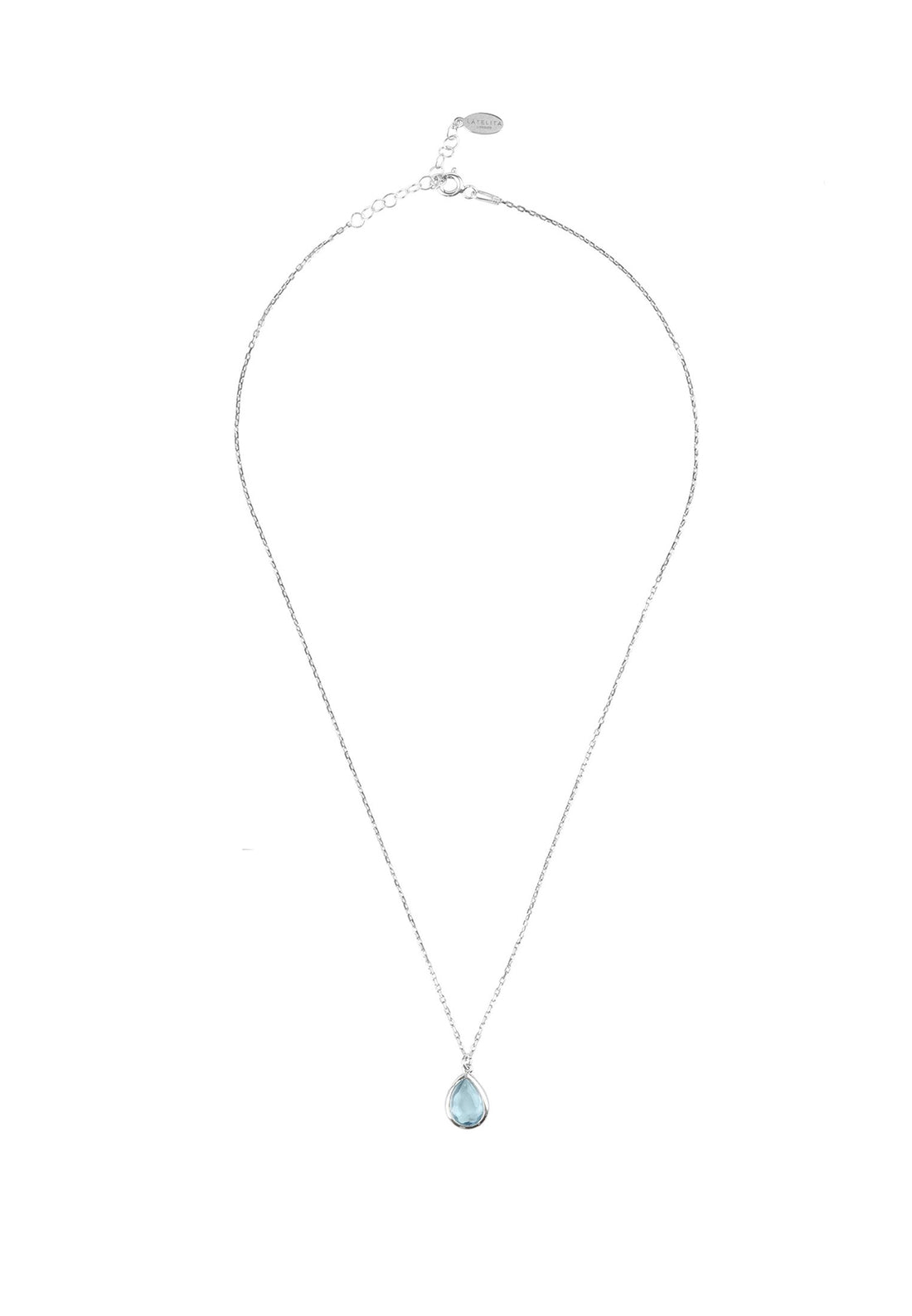 Pisa Mini Teardrop Necklace Silver Blue Topaz