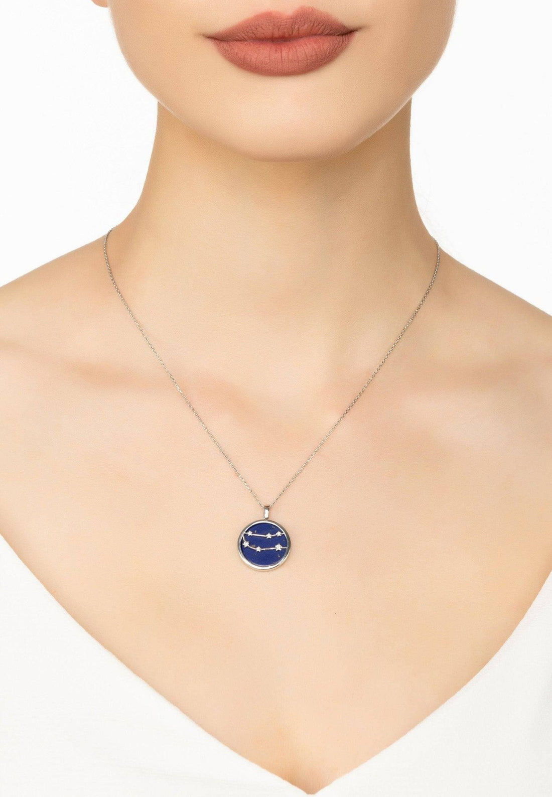 Zodiac Lapis Lazuli Gemstone Star Constellation Pendant Necklace Silver Gemini