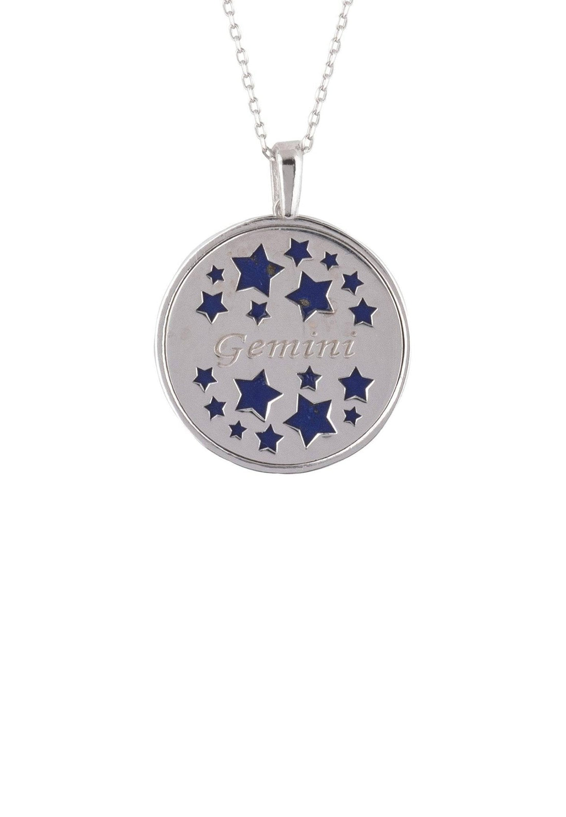 Zodiac Lapis Lazuli Gemstone Star Constellation Pendant Necklace Silver Gemini