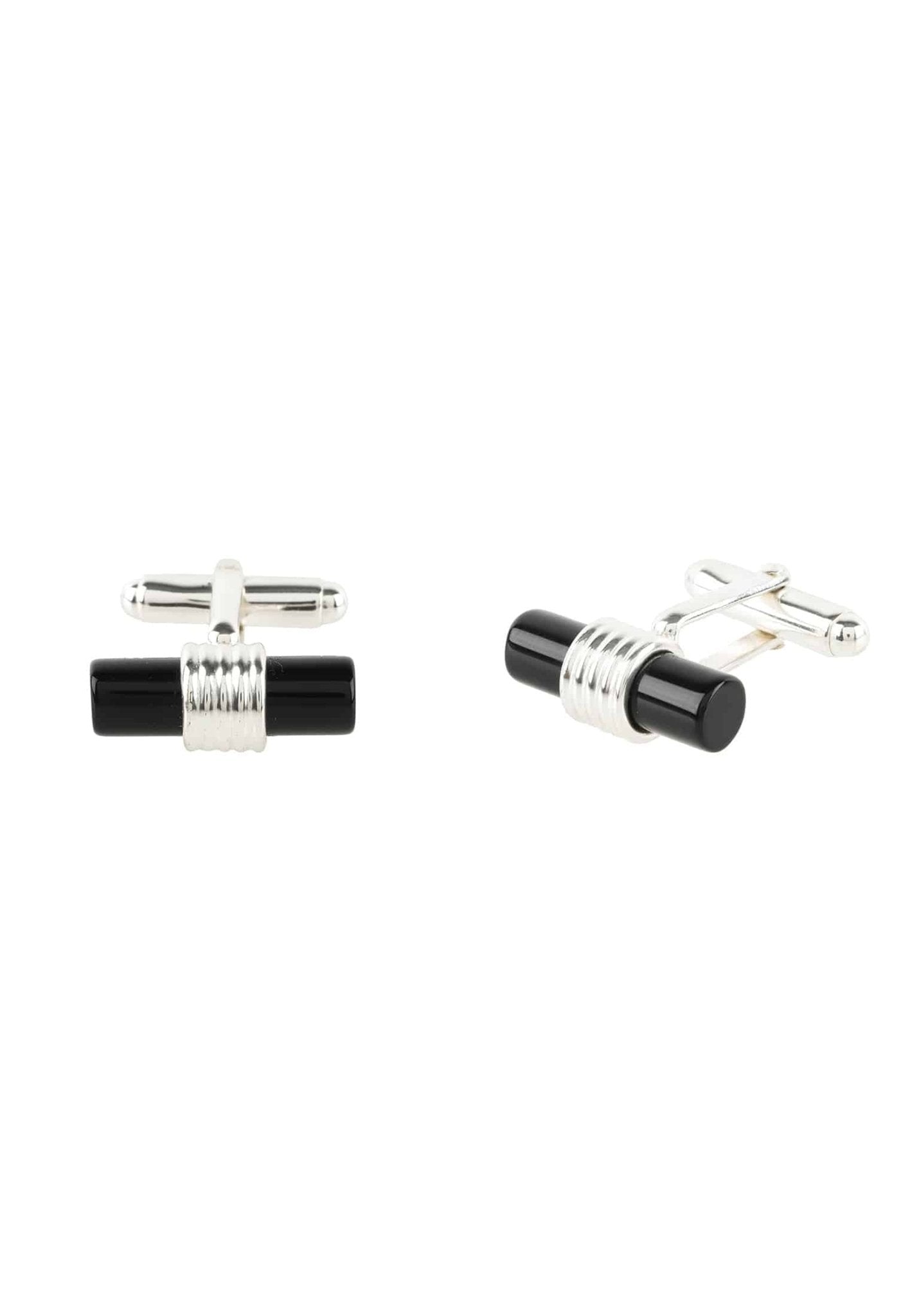 Cylindrical Cufflink Silver Black Onyx