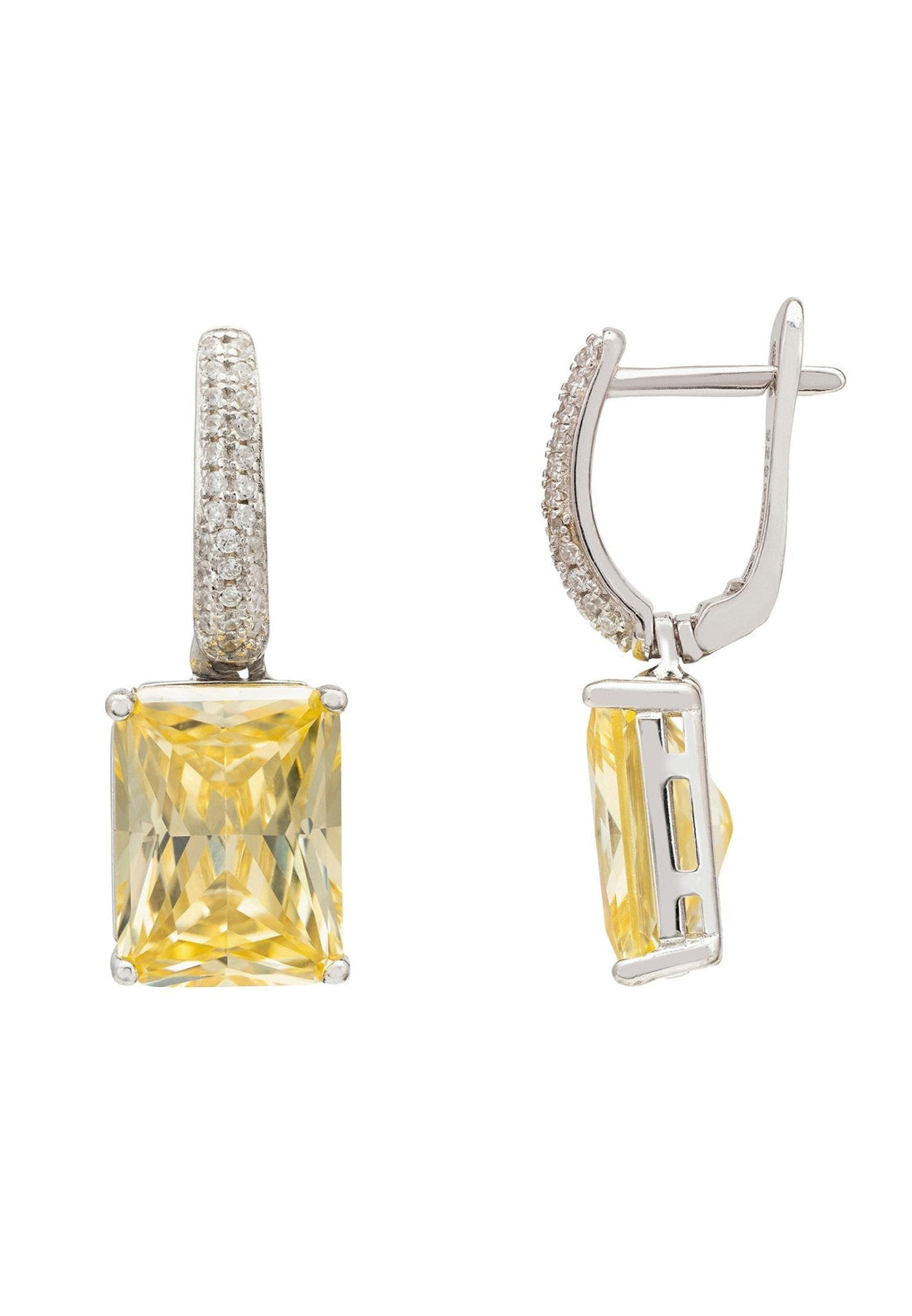 Alexandra Rectangle Drop Earrings Silver Yellow Topaz