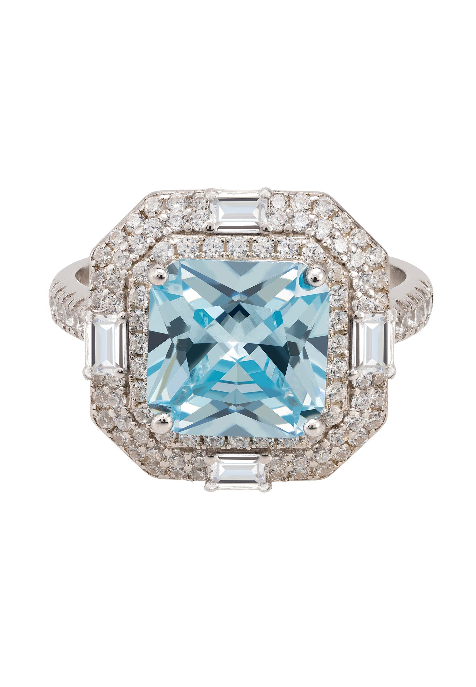 Anastasia Gemstone Cocktail Ring Silver Blue Topaz