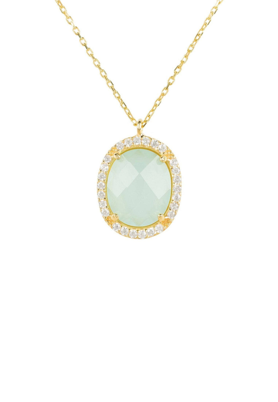 Beatrice Oval Gemstone Pendant Necklace Gold Aqua Chalcedony