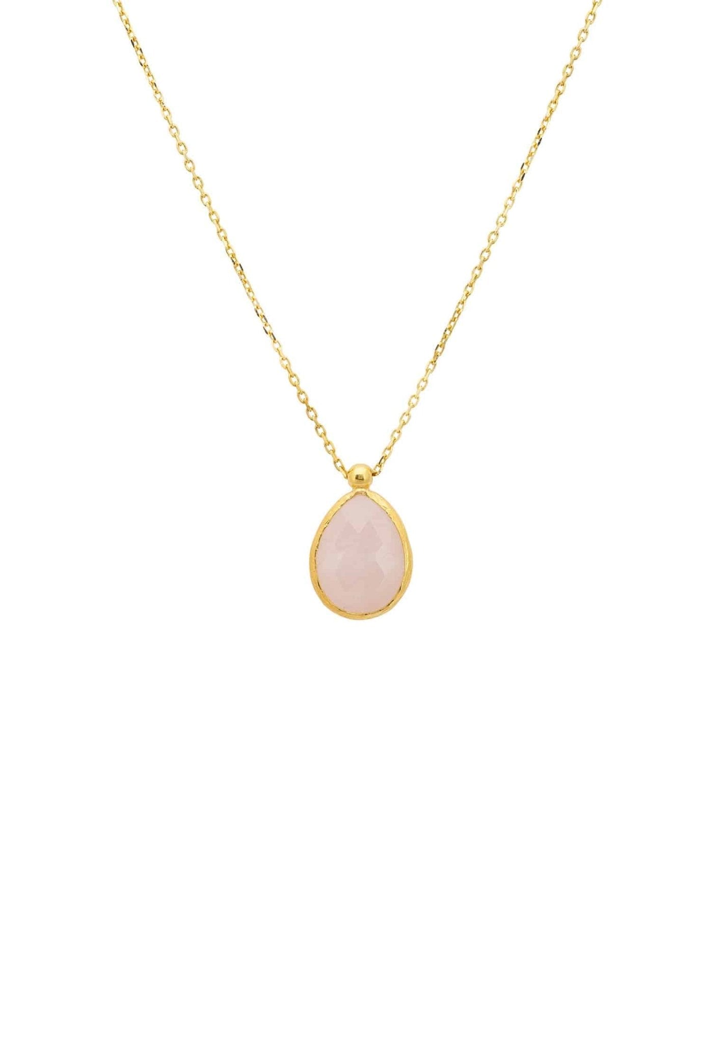 Petite Drop Necklace Gold Rose Quartz