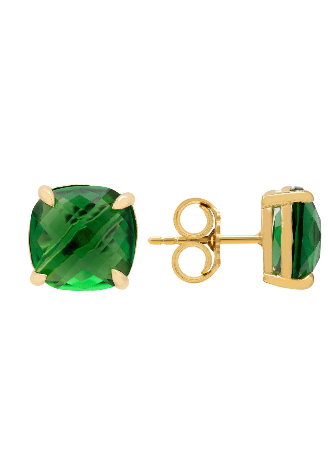 Empress Gemstone Stud Earrings Gold Emerald