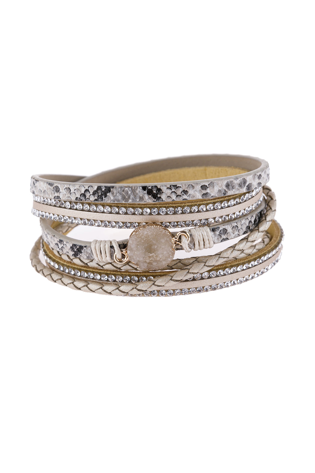 Rhinestone Encrusted Druzy Wrap Bracelet