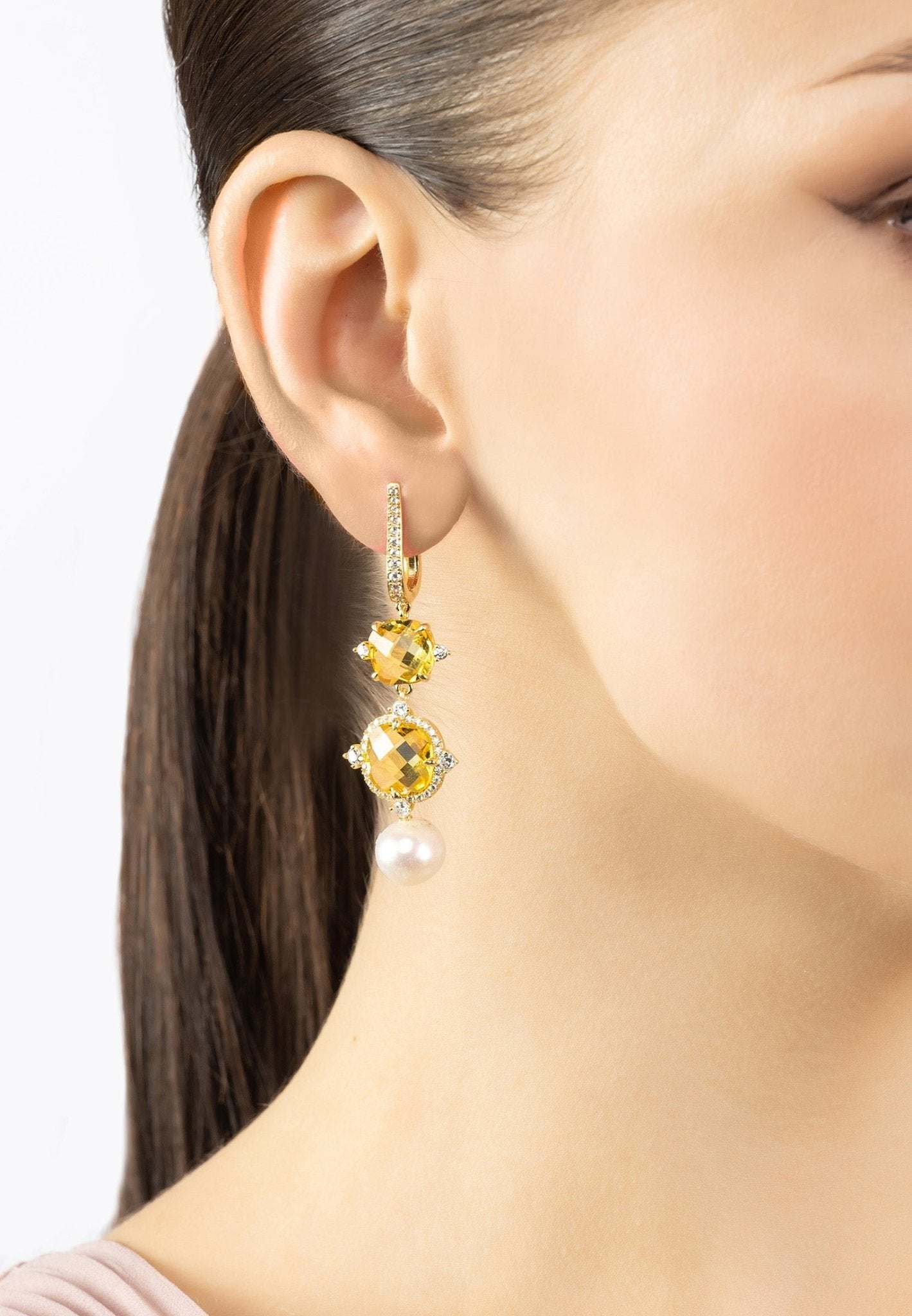 Marguerite Pearl & Citrine Earrings Gold