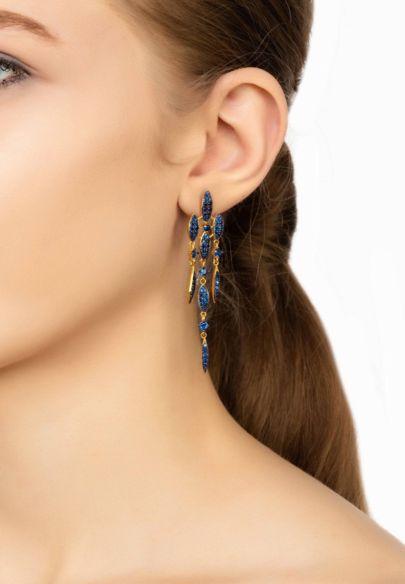 Valencia Statement Drop Earring Sapphire Blue Cz Gold