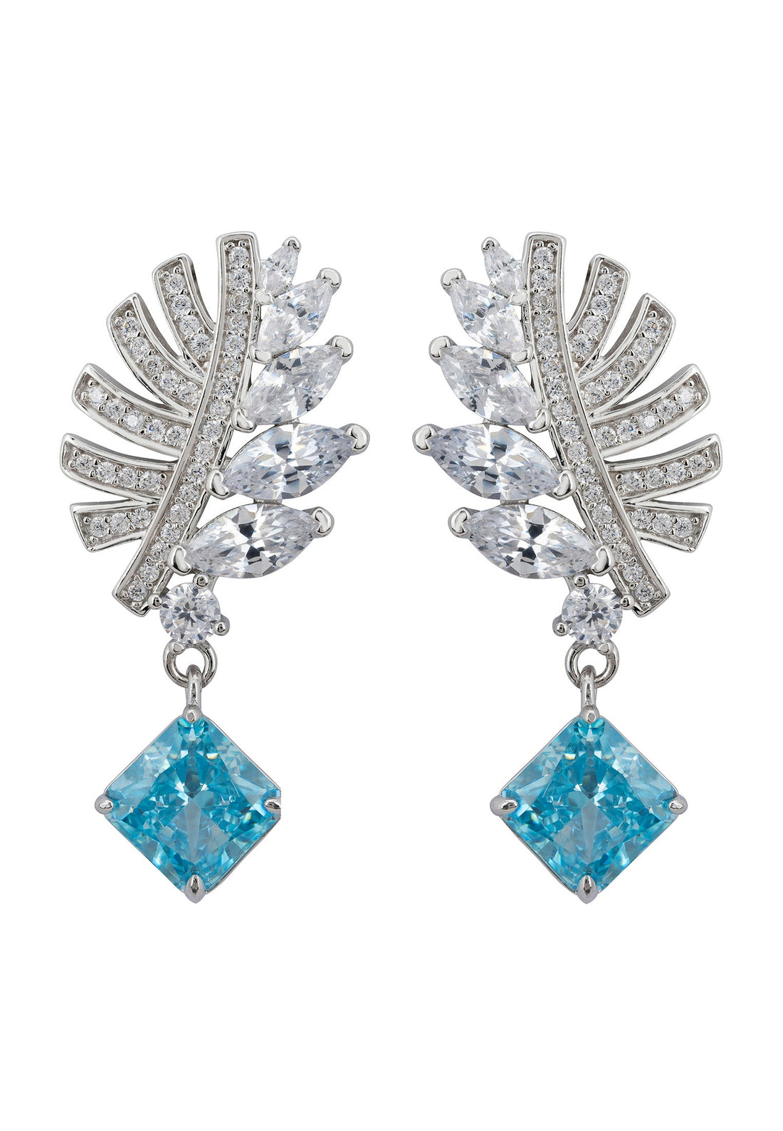 Palm Leaf Blue Topaz Drop Earrings Silver