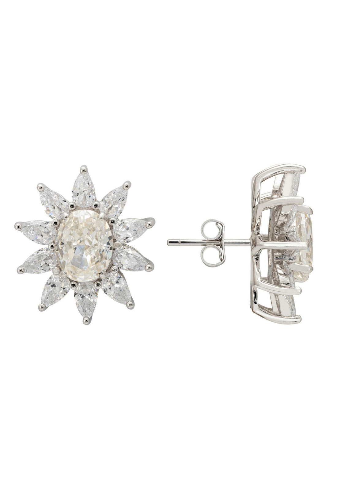 Daisy Gemstone Stud Earrings Moissanite Silver