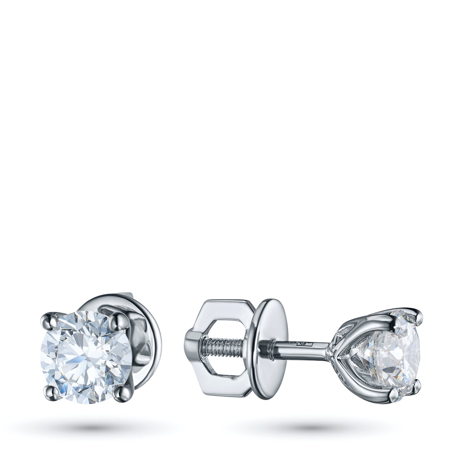 14K White Gold Earring Studs With 2 Round-Cut Lab-Created Diamonds 1.21 CT.TW