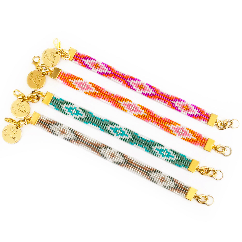 Twilight Woven Beaded Bracelets - Pink / Bronze / Orange / Turquoise