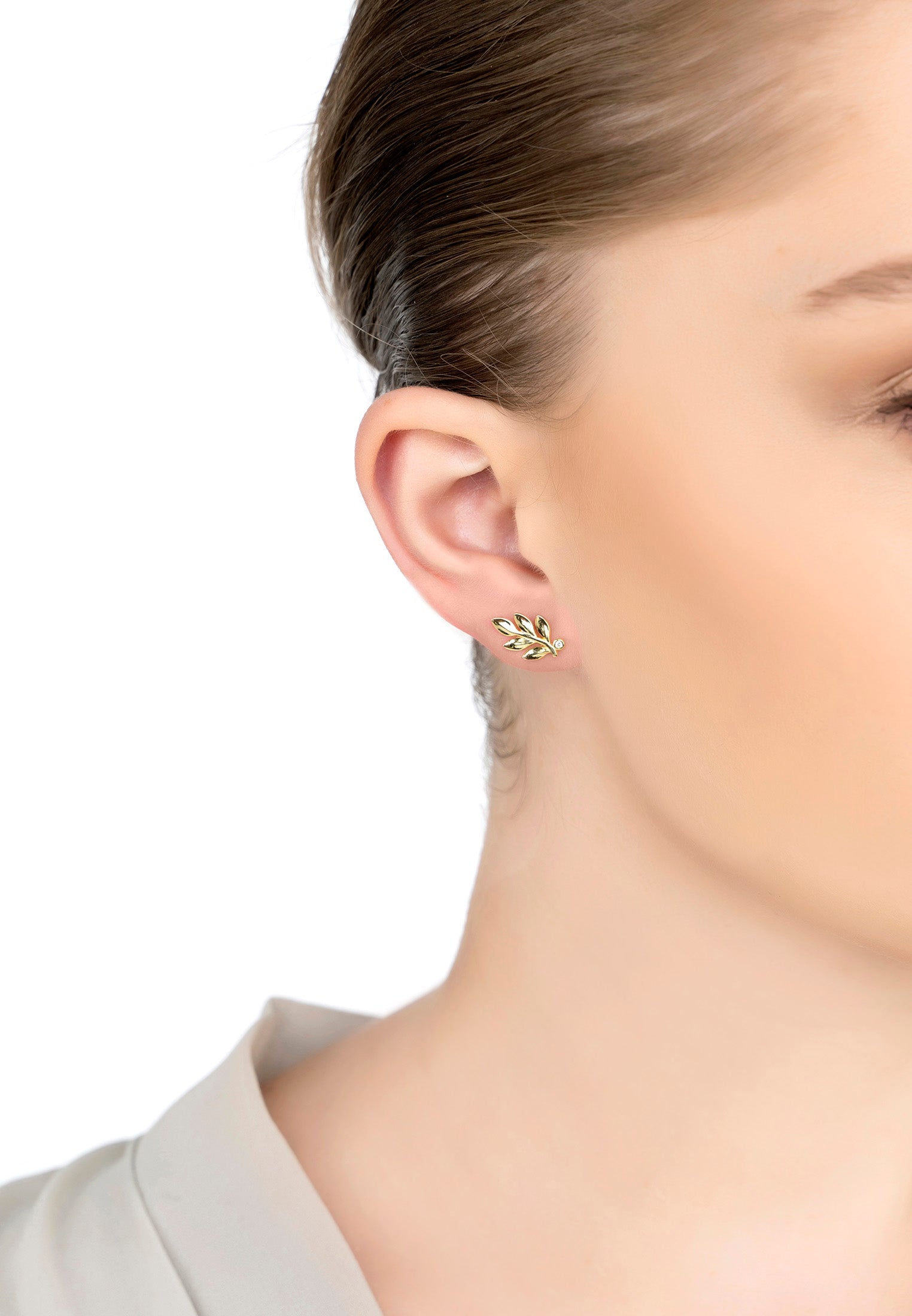 Laurel Leaf Stud Earrings Gold