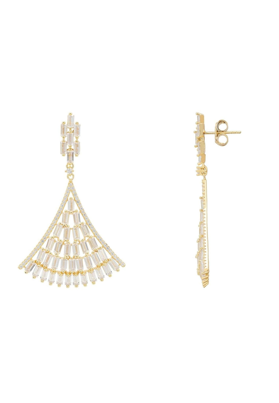 Baguette Fan Tail Earrings Gold