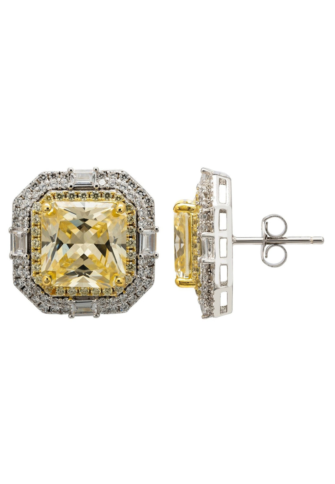 Madeleine Large Stud Earrings Silver Yellow Topaz