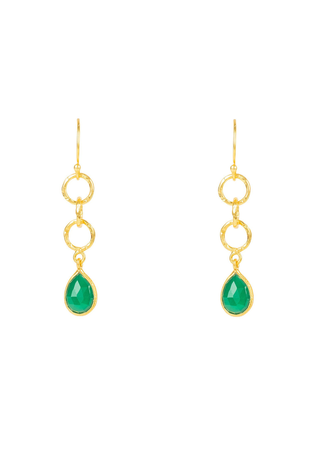 Open Clover Gemstone Drop Earrings Gold Green Onyx