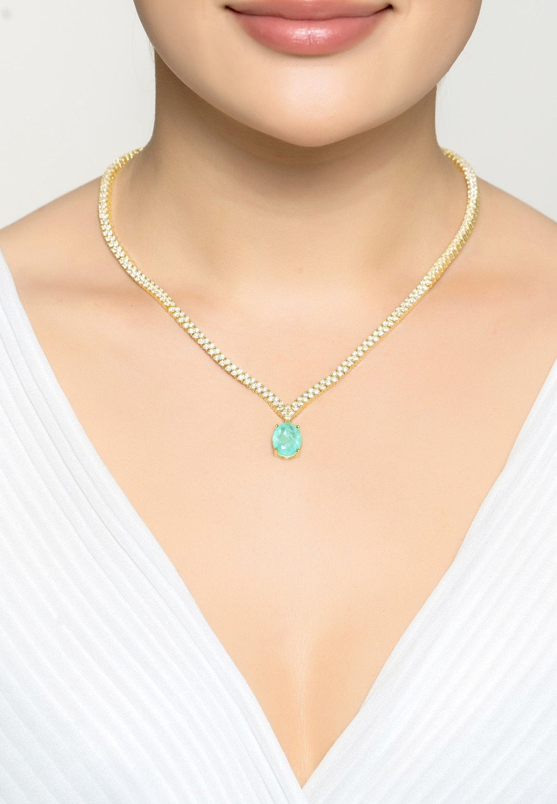 Garbo Oval Gemstone Tennis Necklace Paraiba Tourmaline Gold