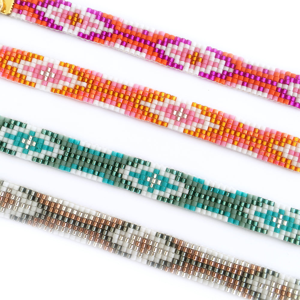 Twilight Woven Beaded Bracelets - Pink / Bronze / Orange / Turquoise