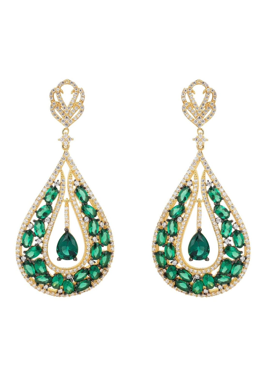 Charlotte Teardrop Earrings Emerald Gold